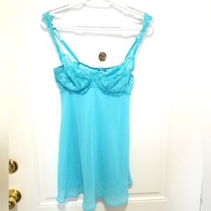 Vintage Victoria's Secret Lingerie Slip Teal Underwired 36B